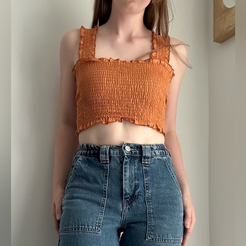 Urban Renewal - Eco Linen Smocked Cropped Tank Top